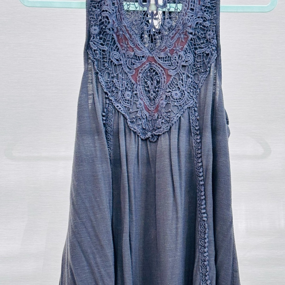 Miss Chievous Gray Lace Accent Blouse